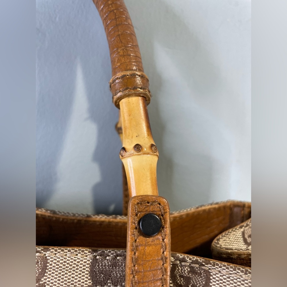 Gucci Brown/Beige GG Canvas Tote with Bamboo-Style Handles - Picture 4 of 13